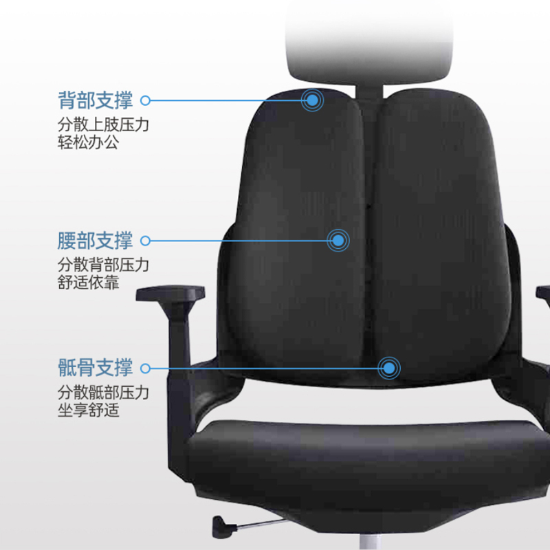 臻远 ZY-6677 办公椅网面电脑椅家用转椅护腰双背网布椅 黑胶