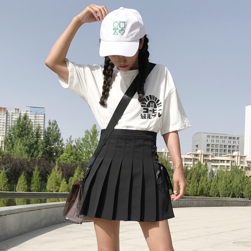 春夏女装韩版小清新少女绑带高腰百褶裙学生半身裙百搭短裙A字裙