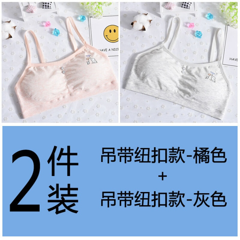 育期少女文胸内衣初中高中学生14-16岁无钢圈薄款夏季小背心棉503带纽扣款-橘色+503带纽扣款-灰色均码