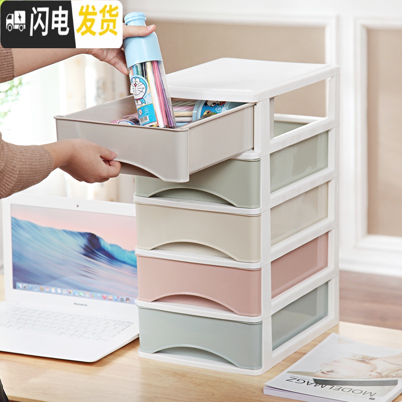 三维工匠办公桌面收纳盒简约小抽屉式塑料桌上文件杂物储物箱化妆品收纳柜高清大图