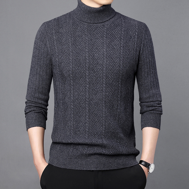 免费退换 超厚过冬羊绒衫毛衣男纯山羊绒保暖男装品牌高领毛衣宽松针织衫男士100纯羊毛衣抗寒冬装爸爸装针织打底衫男正品 61036中灰 180/92A