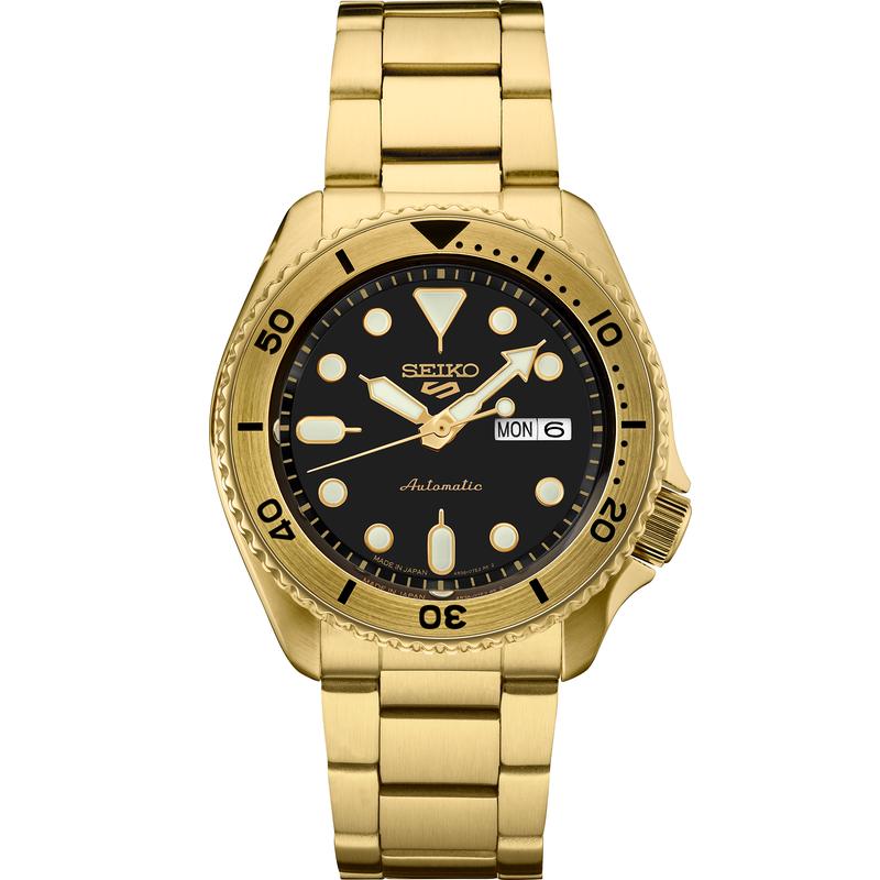 SEIKO/精工 中性名品腕表自动机械运动风格防水金色旋转表圈手表