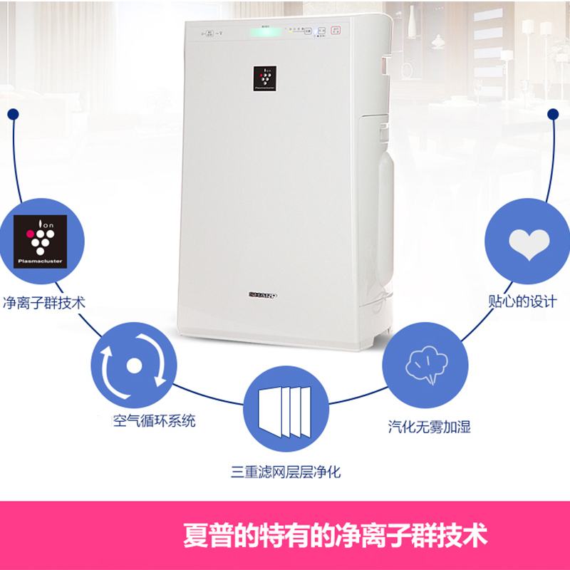 夏普(Sharp)空气净化器 KC-GD10-DM 家用儿童房 除尘除甲醛 净离子除菌 净化器