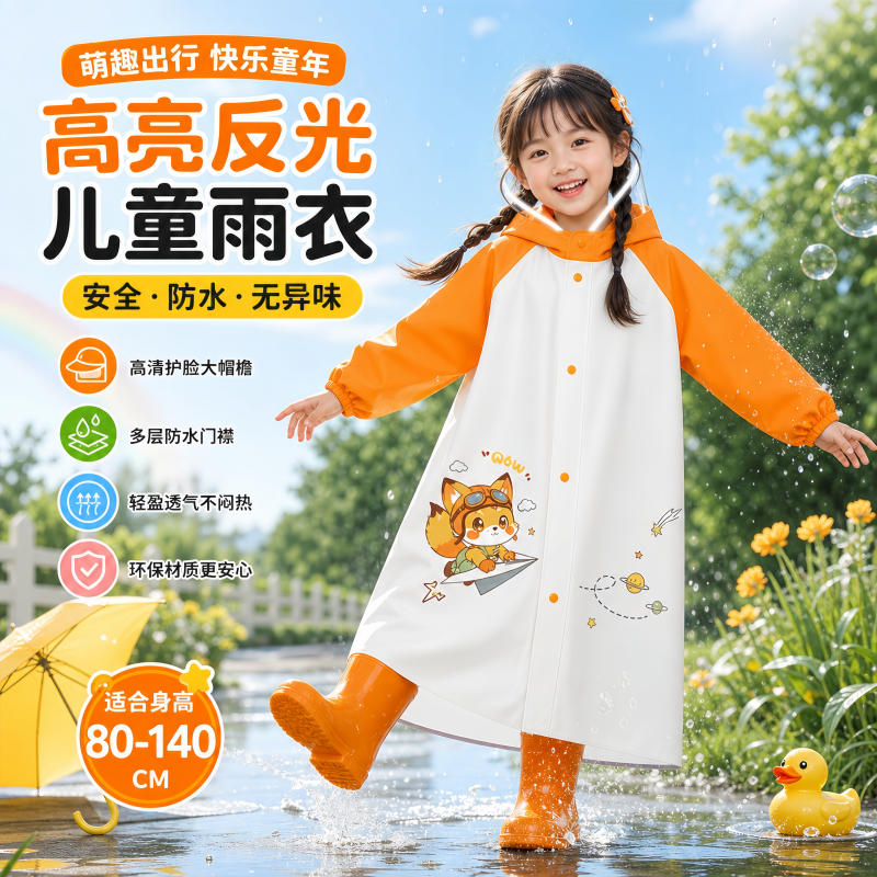 正雨儿童雨衣小学生上学女孩男童长款全身防暴雨书包位雨披新款9063高清大图