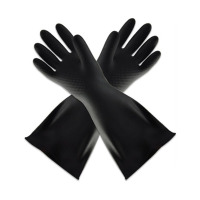 丛林狐 耐酸碱黑色加长防腐蚀防水工业乳胶加厚耐磨化工印刷橡胶手套 黑加厚45