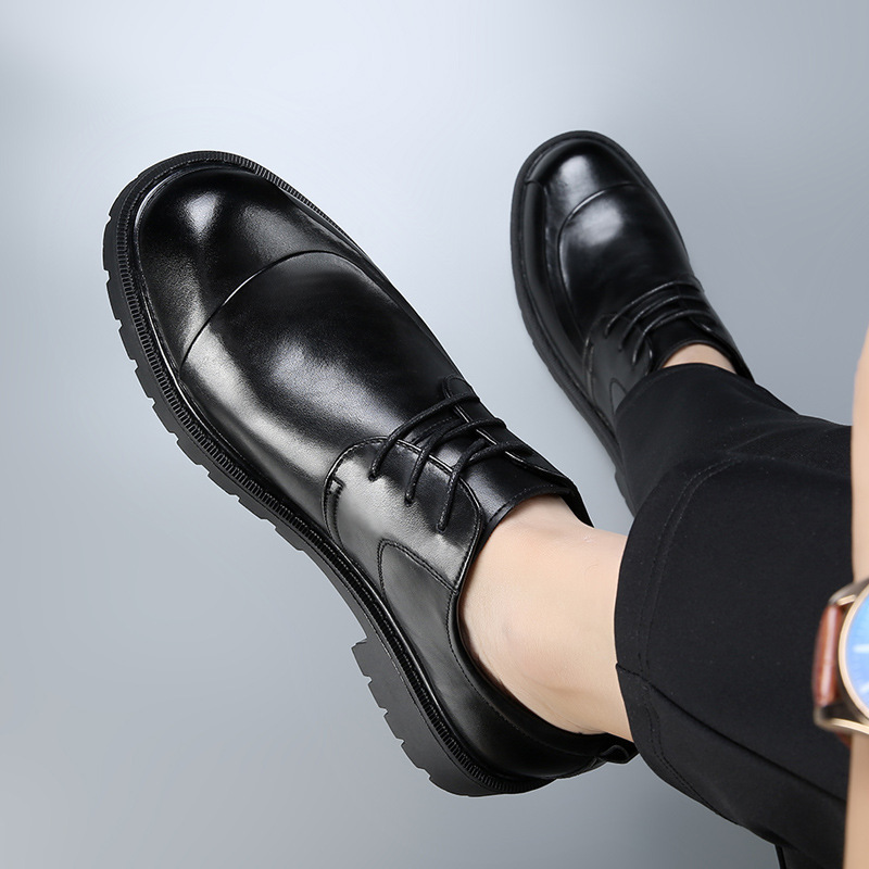 皮鞋男士春季透气增高英伦风休闲商务正装黑色高级感结婚新郎鞋潮