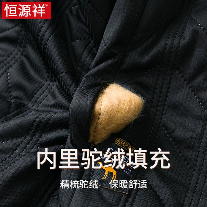恒源祥连帽外套男秋冬季骆驼绒2023新款棉服加绒加厚男士棉衣男装图片