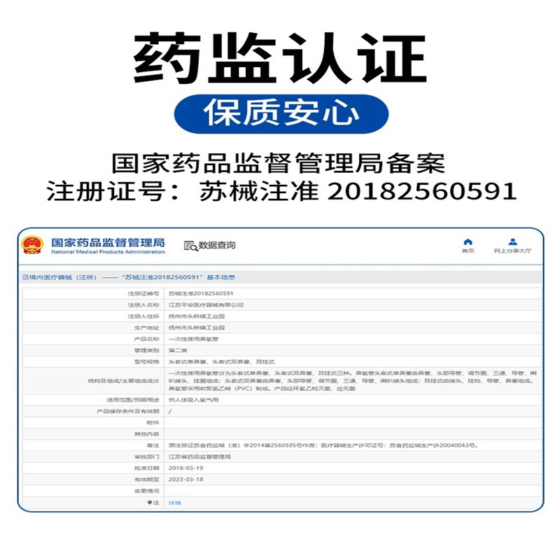 健邦客医用一次性鼻吸管家用双鼻塞医疗吸氧气管制氧机配件输氧管头套式双鼻塞 2M*50根