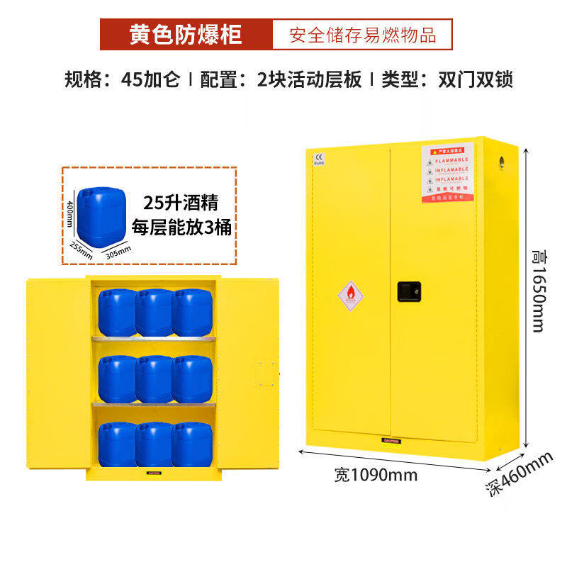 酷博睿 防爆柜化学品安全柜存放柜危险品储存柜 45加仑黄色高清大图