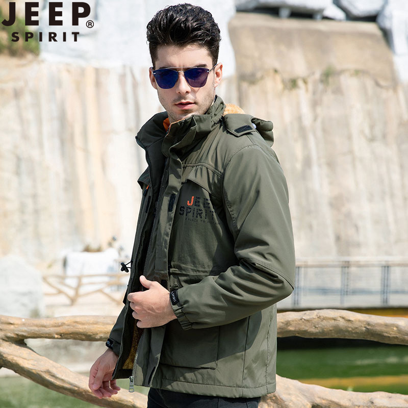 JEEP吉普男装冲锋外套男夹克棉秋冬季加绒加厚防风防水登山服