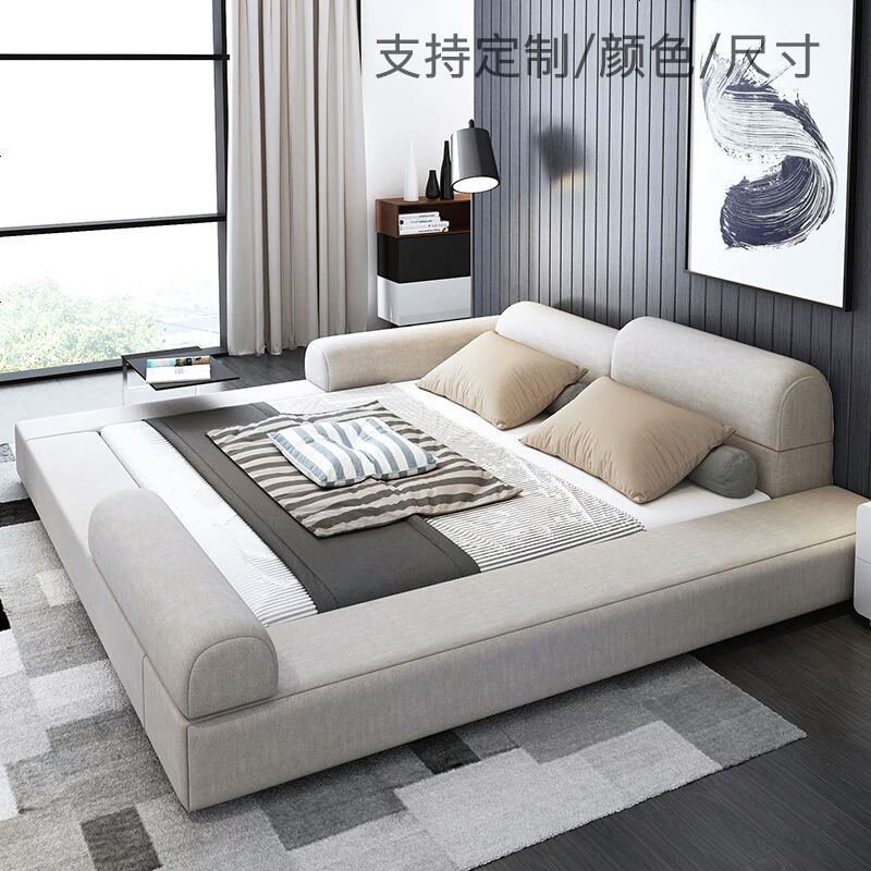 床现代简约布艺双人床2米2.2米2.4主卧大床加宽布床榻榻米cbd1.8