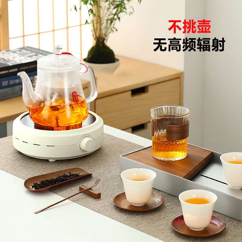 乐么电陶炉茶炉小型煮茶器迷你小功率电磁炉玻璃壶烧水泡茶炉光波炉800W机械款【白色单炉+玻璃壶B款套餐】