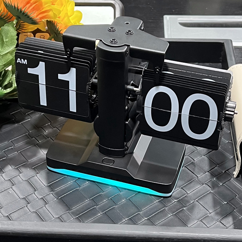 欧式自动翻页钟复古简约家居客厅座钟小天平机械自动翻页时钟【3】 带氛围灯款12小时全黑