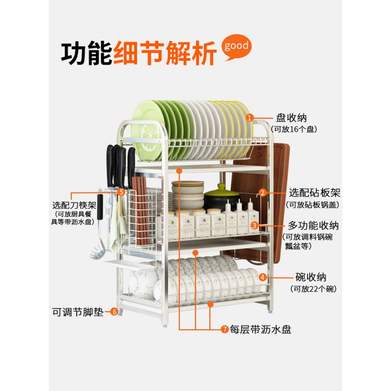 304不锈钢厨房置物架晾放碗架沥水架碗筷碗碟架沥碗架用品收纳盒收纳层架 三维工匠高清大图
