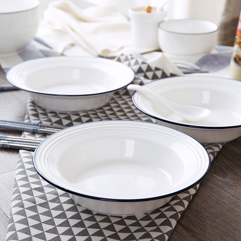 陶瓷盘子圆形汤盘深盘创意家用餐具圆盘早餐菜盘餐盘陶瓷盘