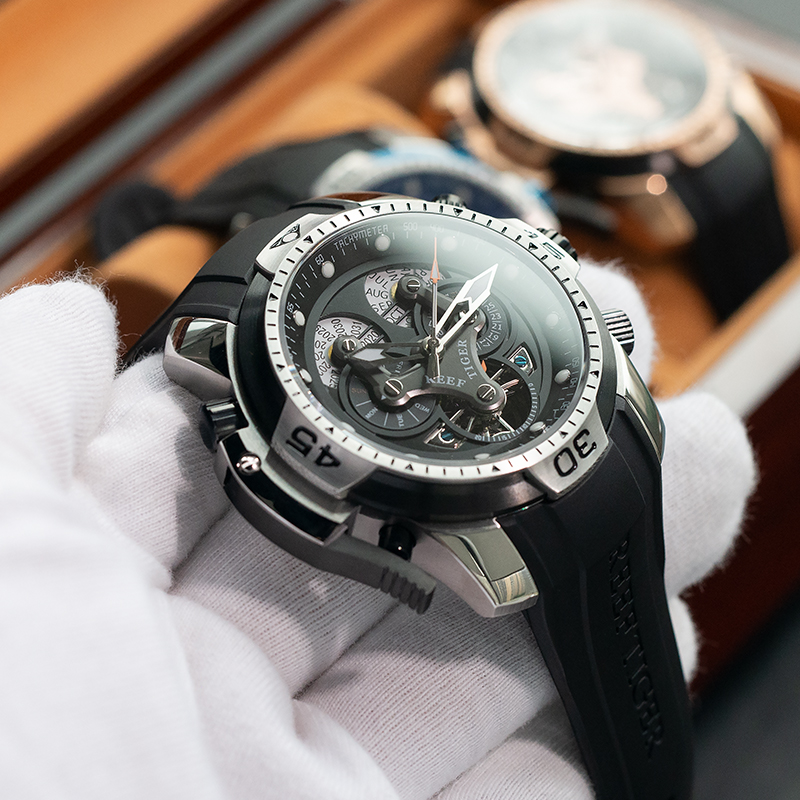 瑞夫泰格REEF RIGER时尚潮流手表多功能全自动机械表男士真皮大表盘防水军表进口机芯强夜光RGA3503高清大图