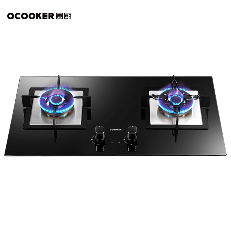 圈厨(QCOOKER)燃气灶天然气家用双头灶智能APP烟灶联动一体式钢化玻璃面板燃气灶 4.8KW高能大火JZT-Q2