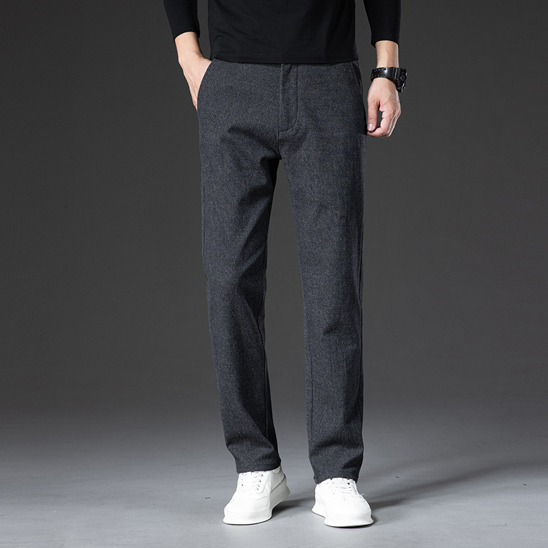 大码高腰休闲裤男 商务休闲 秋冬款舒适修身小直筒长裤男士深灰色