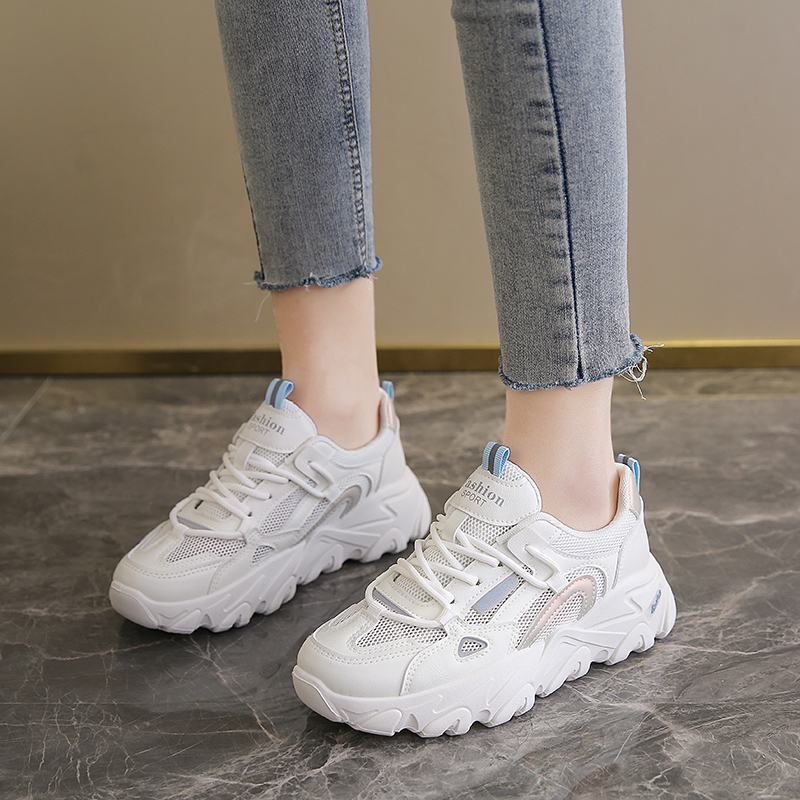 坚马老爹鞋子女2023夏季新款显脚小运动鞋网面透气休闲鞋潮女士低帮鞋