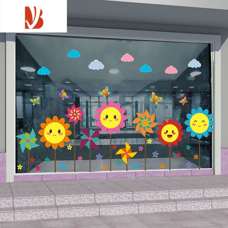 三维工匠幼儿园布置窗户玻璃贴画托管班墙贴装饰卡通可爱双面门窗自粘