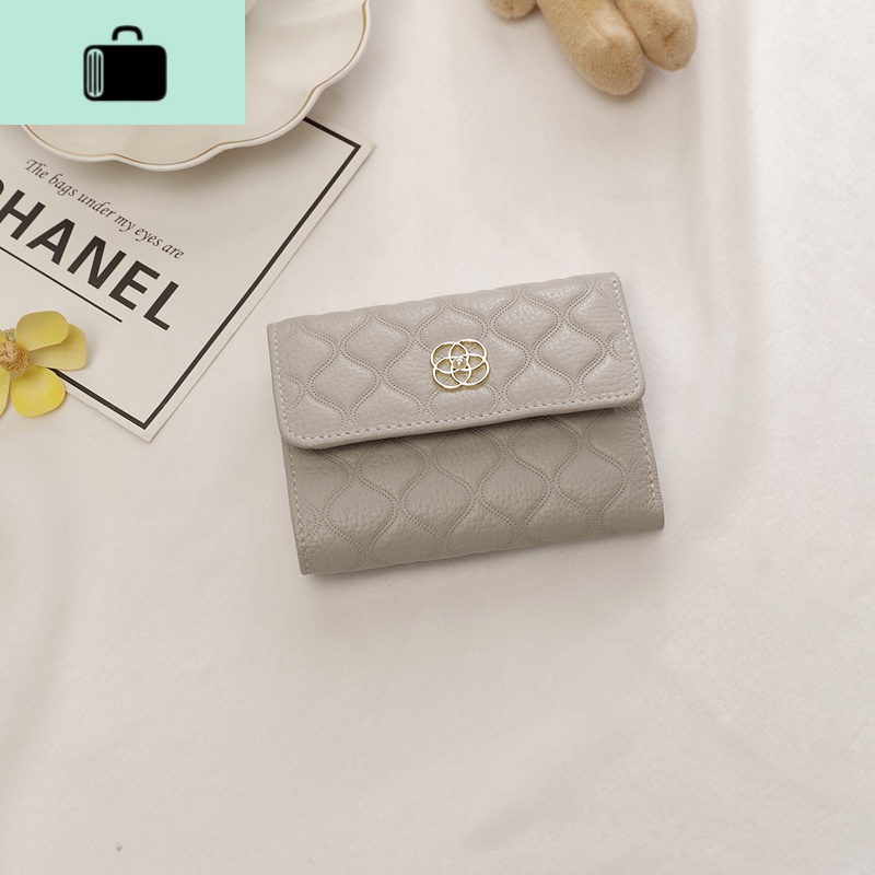 2020新款时尚真皮小钱包女短款折叠皮夹大容量多功能卡包牛皮钱夹NEWLAKE 珍珠灰