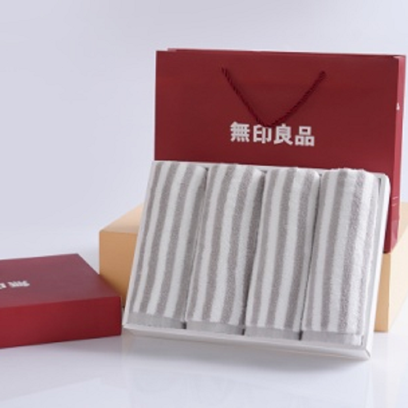 無印良品A类纯棉条纹相间亲肤舒适毛巾(四条盒装) MJ-zu0636 灰色