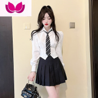 七斓足浴技师工作服jk套装夏制服白色短袖衬衫女+百褶短裙减龄+ M建议95-105斤 长袖衬衫+领带+百褶裙套装