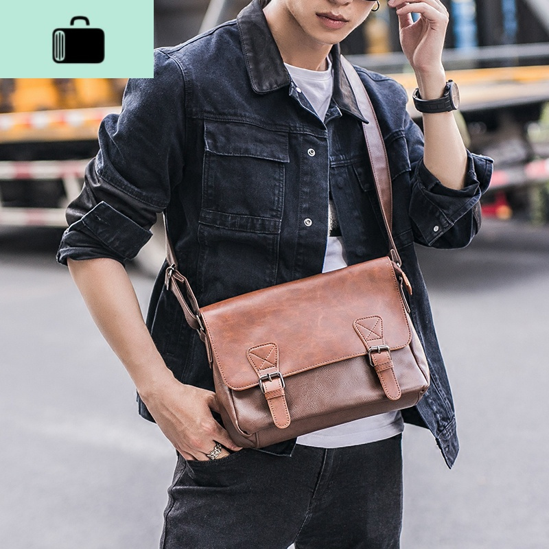 潮流新款复古单肩包拉链男子背包旅行小包休闲潮男邮差包斜跨包new