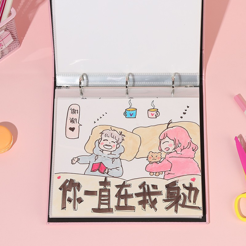 三维工匠抖音手绘diy相册手工制作情侣送男友自制画生日表白纪念册本 告白.我爱你-白卡(礼盒+拉菲草+暖灯) 30张(6