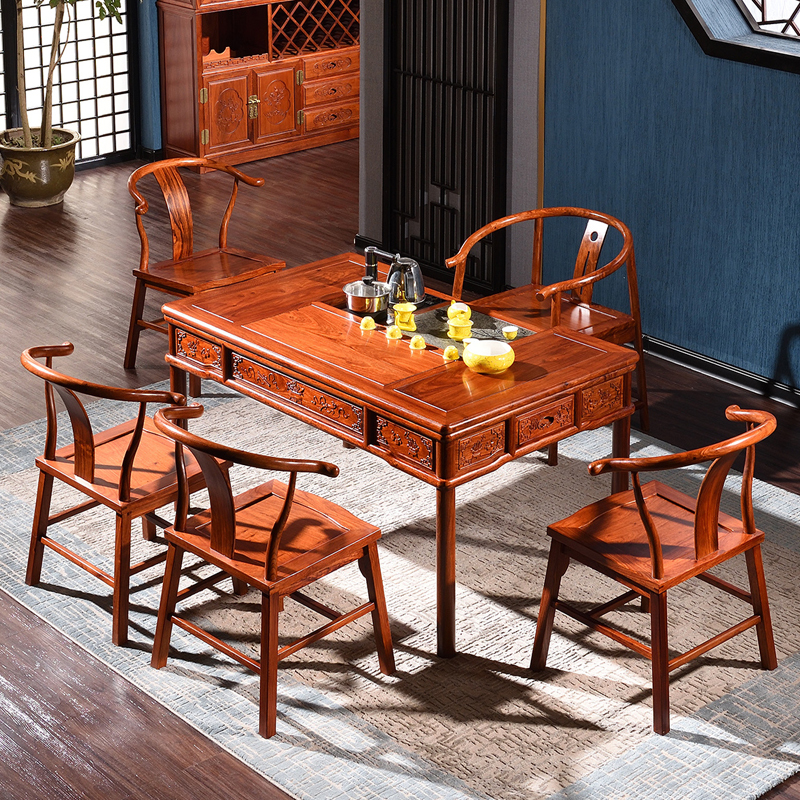 琪梦 大果紫檀国标红木茶桌缅甸花梨木中式功夫茶台实木将军台泡茶桌
