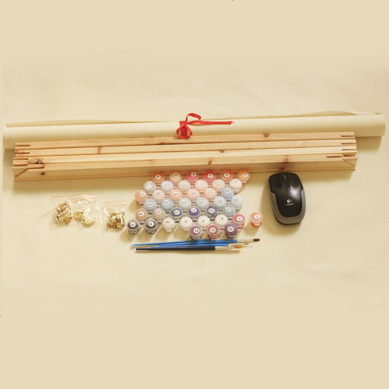 diy数字油画手绘花卉客厅装饰油彩画三拼三联 红色郁金香
