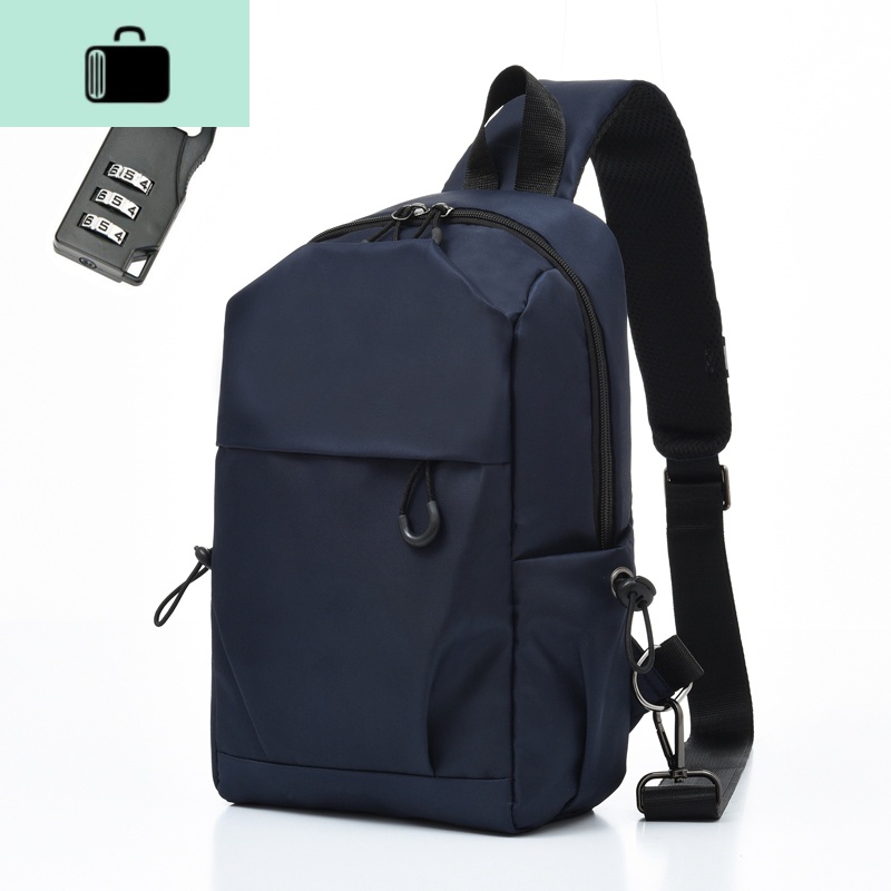 新款男士胸包休闲单肩斜挎包IPAD11寸平板包多功能大容量潮流背包NEWLAKE 深蓝色送密码锁