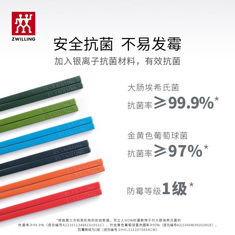 双立人抗菌筷子6双装 ZW-W711/1021193 抗菌筷子套装 家用分餐餐具专色专用餐具高清大图