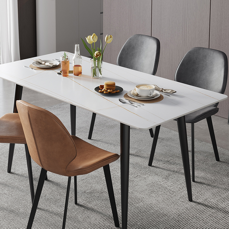 全友家居现代简约岩板餐桌轻奢餐桌椅双层台面金属框架餐桌软包餐椅餐厅家具高清大图