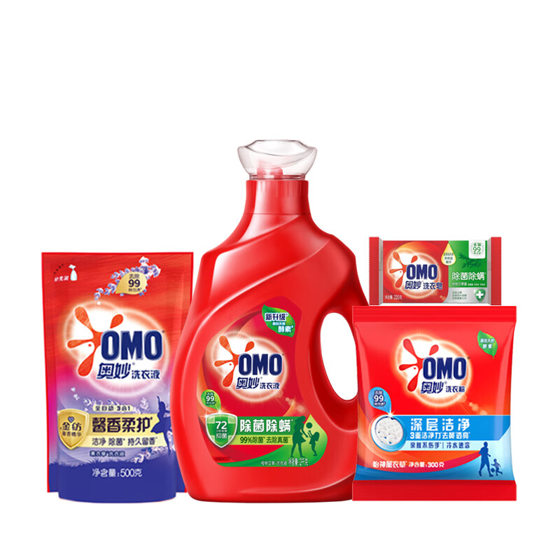 奥妙 洗衣液4.04斤 组合装(洗衣液1kg+补充装500g+洗衣粉300g+洗衣皂220g)