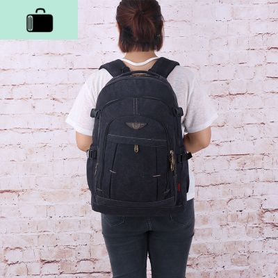 新款棉帆布双肩包男户外旅行运动登山包大容量校园书包女行李包NEW LAKE 黑色