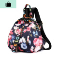迷你双肩包女小书包牛津布春季印花帆布背包时尚尼龙韩版NEWLAKE 黑色花丛