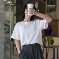 三木社 刺绣字母T恤女圆领短袖学生上衣简约白色半袖打底衫夏新品 白色 均码