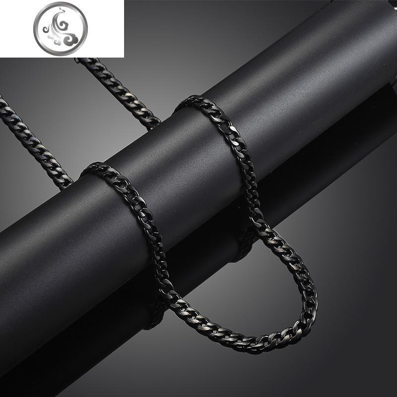 纯银s925项链男韩版hiphop潮男钛钢嘻哈抖音网红蹦迪配饰链子 JiMi 钛钢黑色粗链（7*60cm收藏送纹身