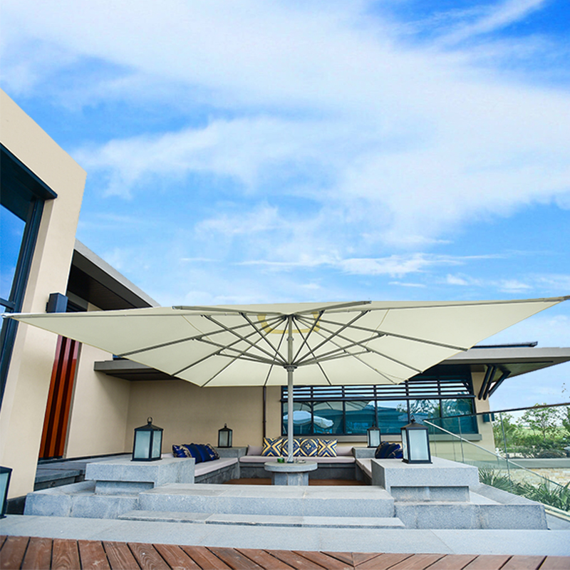 紫叶大型落地遮阳伞户外伞遮阳棚大伞停车景区商用店铺门口太阳伞 帝王伞5x5方形米白色【配固定铁板不含底座】