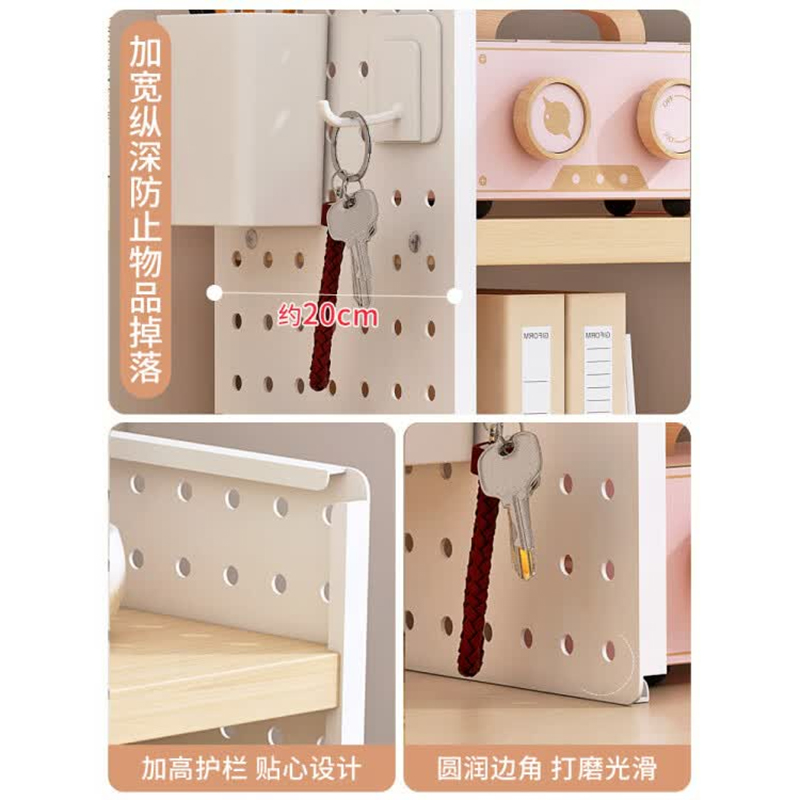 桌面置物架桌上书架洞洞板家用学生学习书桌多层收纳架子展示架-基础款/三层/白架+原木板/长60*高60*深20高清大图