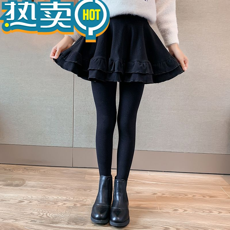 绿彩虹光女童加绒内搭裤裙秋冬装新款儿童加厚假两件裙裤中大童一体绒裤子