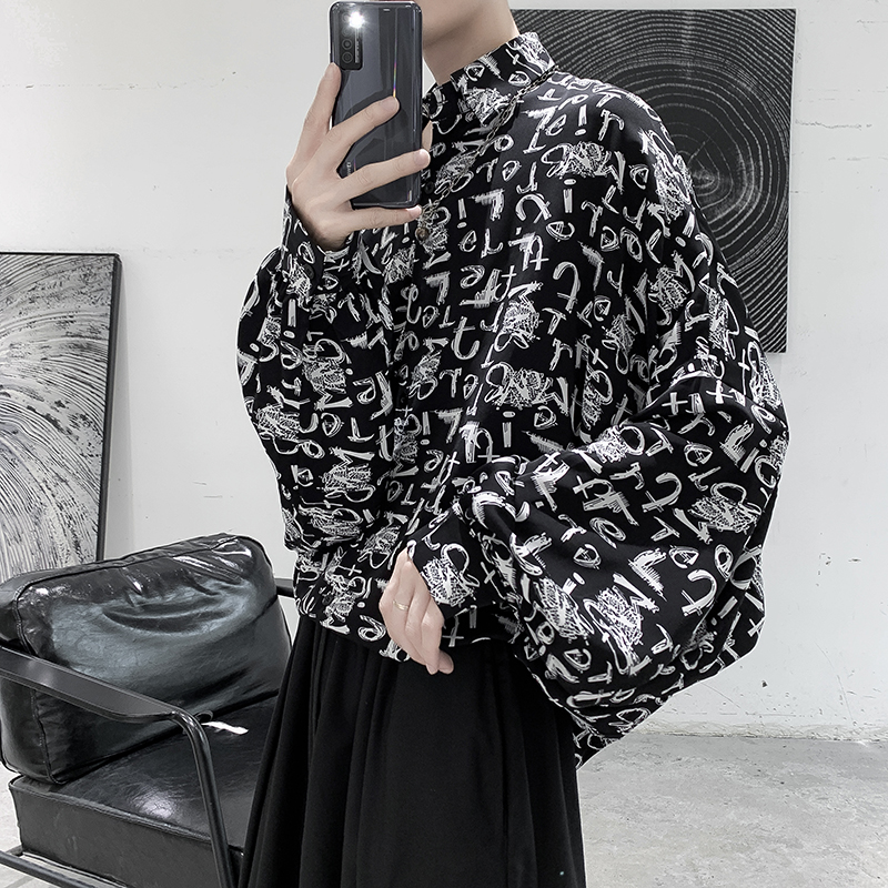 SUNTEK衬衫男韩版长袖衬衣潮男痞帅套装黑暗系男装一套搭配潮流帅气炸街衬衫高清大图