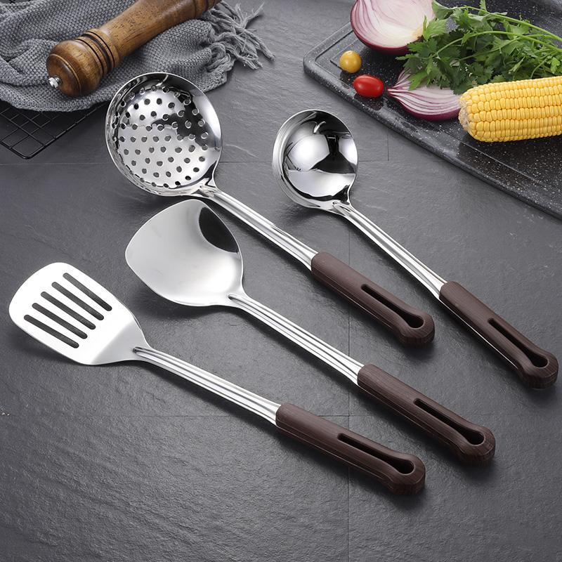 304不锈钢厨具四件套锅铲防烫加厚炒菜铲子厨房铲勺套装漏勺汤勺 304