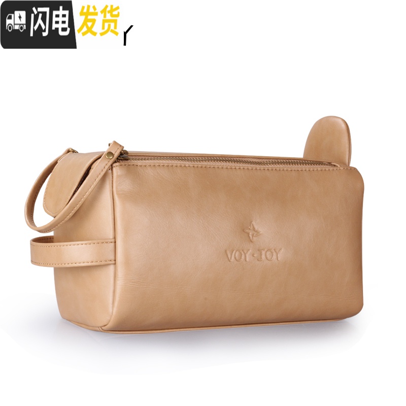 三维工匠品质洗漱包男士双拉链皮革便携手拎收纳包出差旅行用品包女高清大图