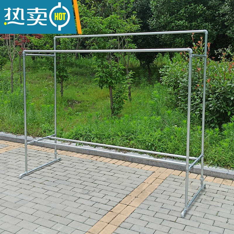 敬平镀锌钢管晾衣架落地户外室外双杆水管晒被子架家用阳台挂衣晒衣架 高低款带轮子 长2高(1.4/1.6)宽0.6+送40高清大图