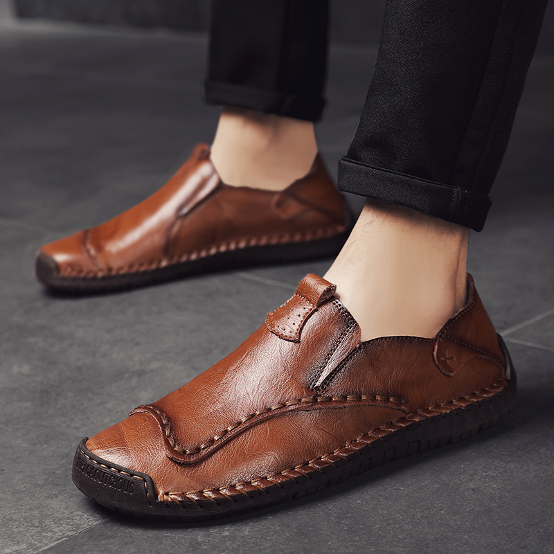 活动推荐优质牛皮春秋季骏牛公子正品真皮手工休闲皮鞋男豆豆鞋透气