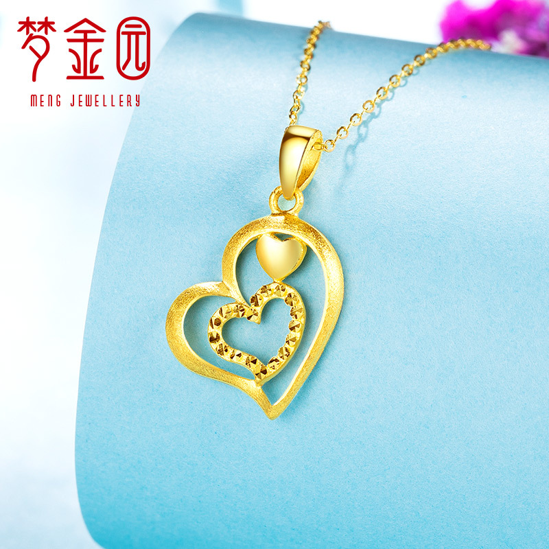 梦金园黄金吊坠足金999心心相印吊坠女士计价黄金饰品首饰