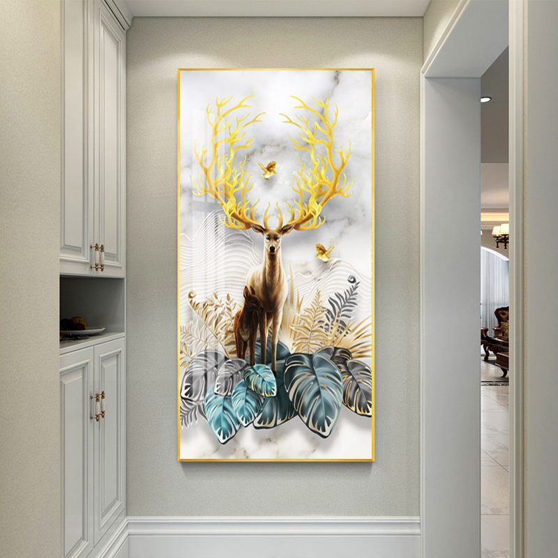 轻奢玄关装饰画竖版现代简约走廊挂画抽 jc35(金色边框) 40*80cm晶瓷画(晶瓷工艺+金属框)统一发金色边框(需换高清大图