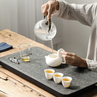 領藝 乌金石茶盘茶台办公家用天然简约大号石头小茶台茶海不含茶具 无界乌金石50x25